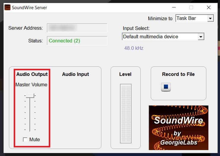 SoundWire PCソフトウェアで、快適さに応じて音量を調整します