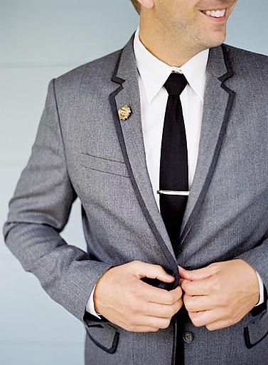 The lapel of the wedding suit