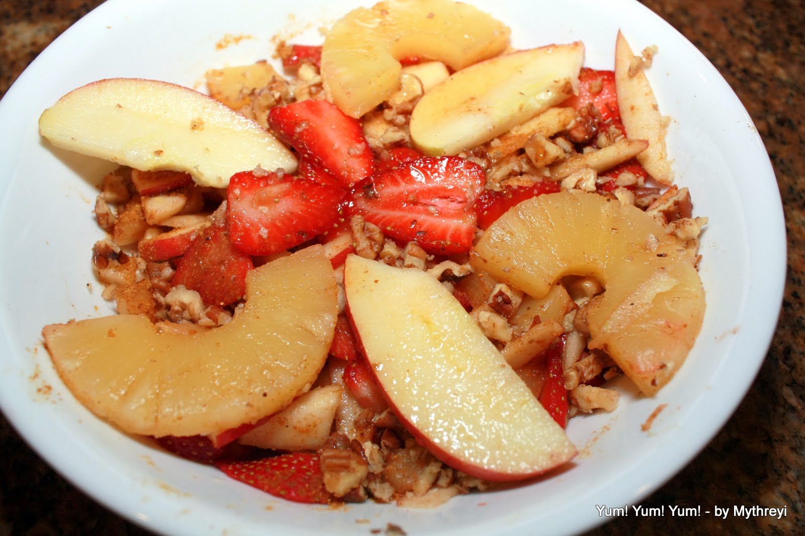 Yum! Yum! Yum! Apple, Pineapple, Strawberry Fruit Salad with a Chat Kick