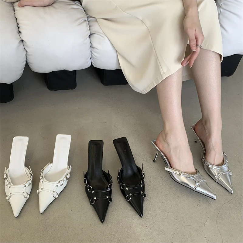 Title 33, Spitze Stiletto-Zehenkappe, Halbslipper mit Gür...
