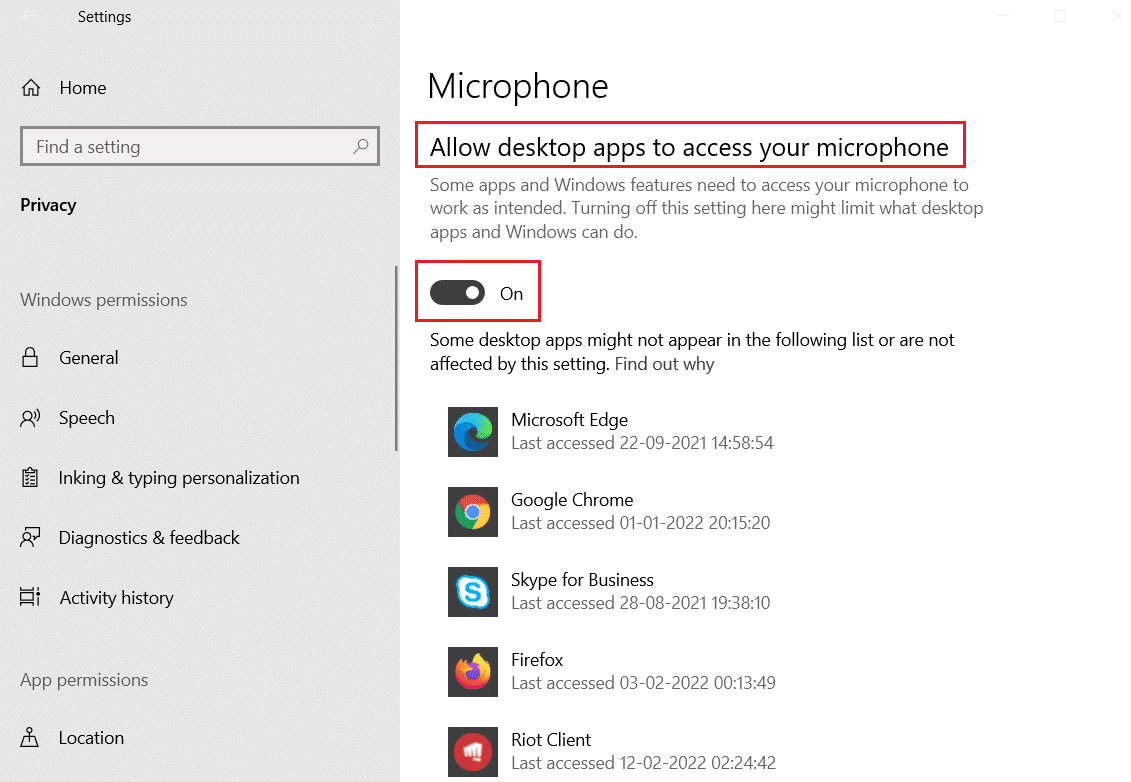 permita que las aplicaciones de escritorio accedan a su micrófono.  Arreglar Zoom Audio no funciona Windows 10