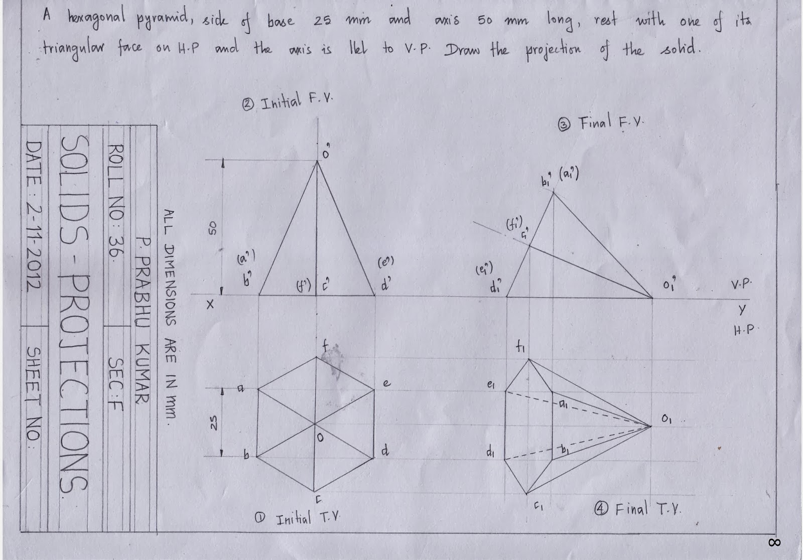 Engineering Graphics For Engineers Projection Of Solids Hexagonal