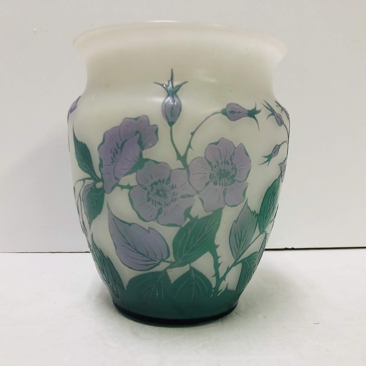 Signed Floral Art Glass Vase