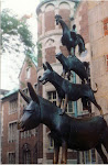Statue of the Bremen Town Musicians in downtown Bremen, Germany.
