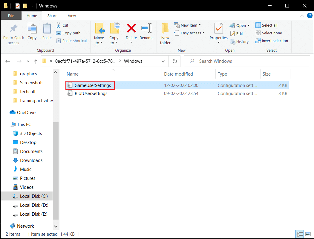 abra el archivo de texto GameUserSettings en la configuración de Windows guardada en la carpeta de datos de la aplicación local de Valorant