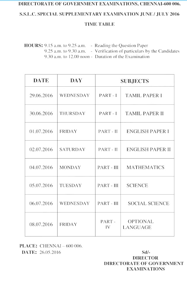 SSLC:JUNE/JULY SUPPLEMENTARY EXAM REVISED TIMETABLE 