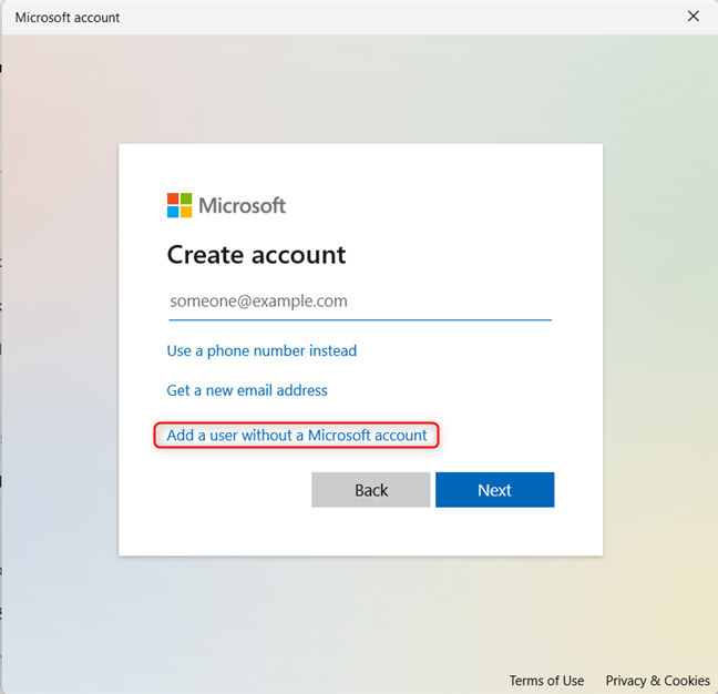 Microsoftアカウントを持たないユーザーを追加する