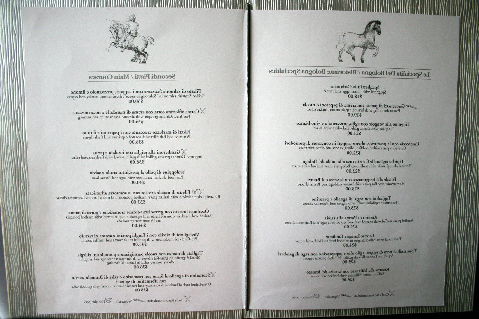 menu and a small buffet of