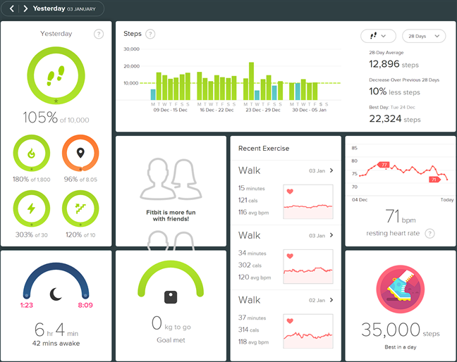 El panel de Fitbit basado en la web