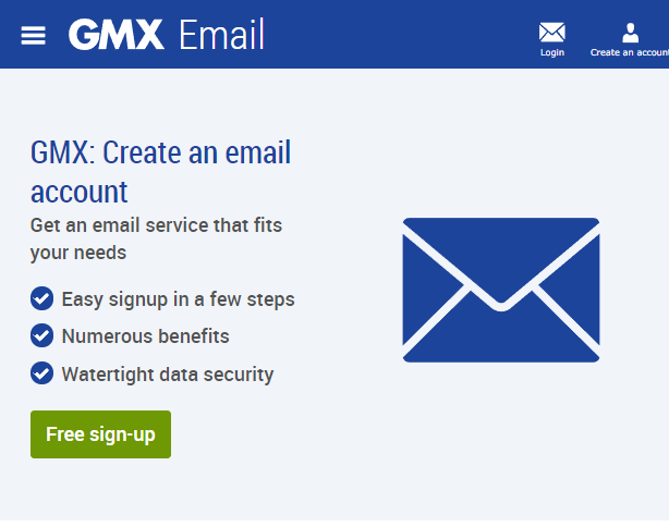 Página de registro para GMX Mail