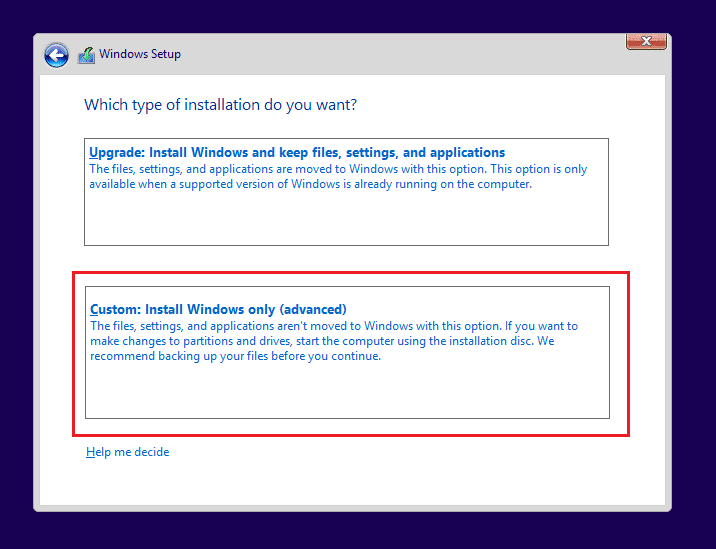 Installation personnalisée Windows uniquement (avancé) |  Correction de l'erreur de diagnostic Dell 2000-0142