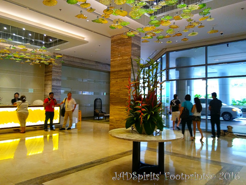 The lobby of the hotel showing the main entrance