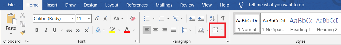 คลิกที่เมนูดรอปดาวน์ขอบด้านล่าง  วิธีแทรกบรรทัดใน Word