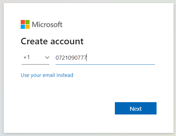 U kunt ook een Microsoft-account maken met een telefoonnummer