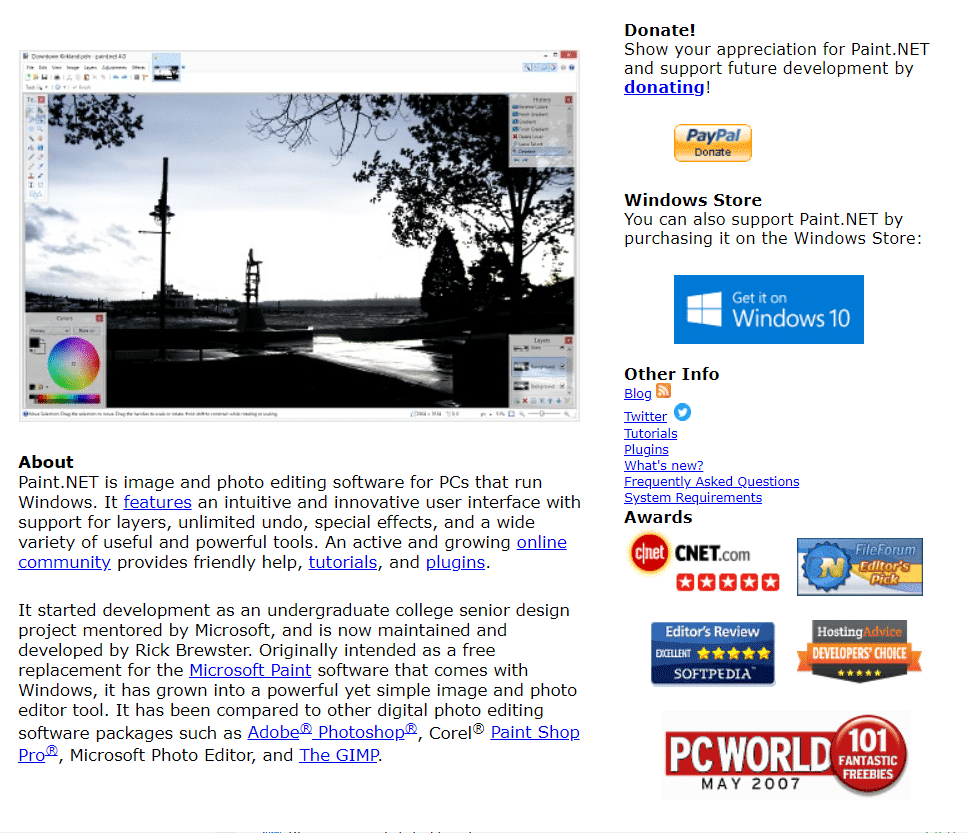 Paint.NETのダウンロードページ