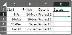 Spreadsheet with extra Status column added