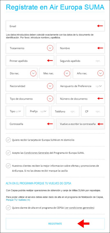 Abrir mi cuenta Air Europa - 709