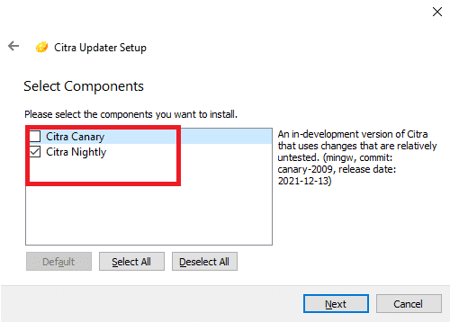 두 상자(Citra Canary, Citra Nightly)를 모두 선택하거나 둘 중 하나를 선택하십시오.