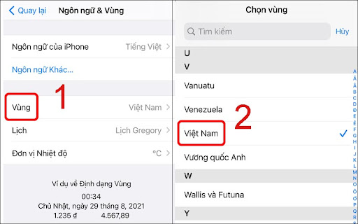 Chọn khu vực bạn đang sinh sống