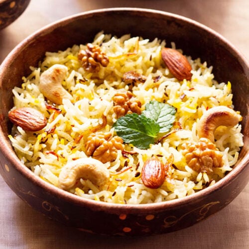 Kashmiri Pulao Recipe - Saffron Rice with Fresh Fruits and Nuts