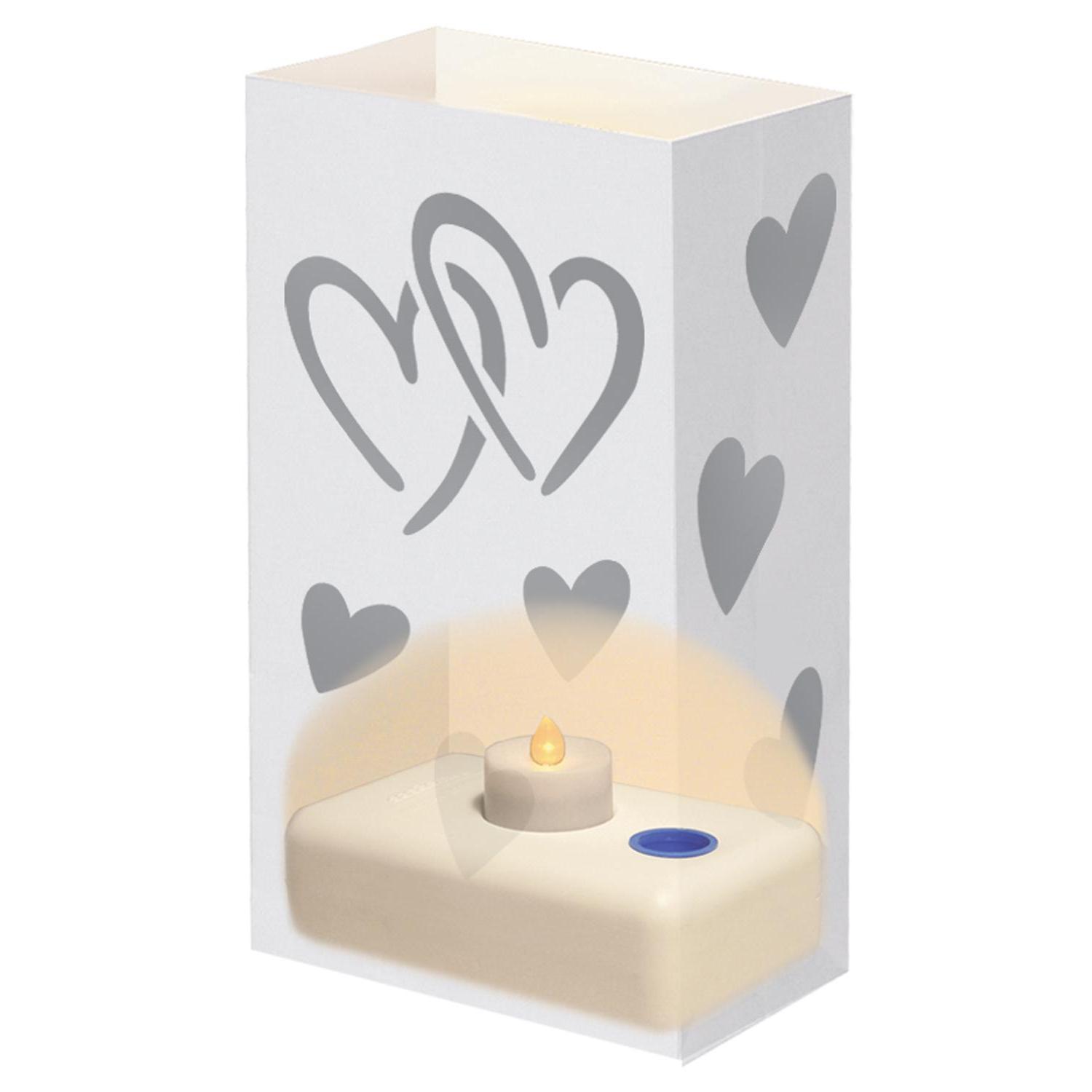 Complete Kit - Silver Hearts Luminaria with LED Lights 12 Count