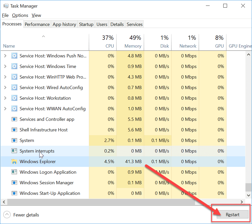 Riavvia Esplora risorse per correggere l'icona del volume mancante dalla barra delle applicazioni di Windows 10