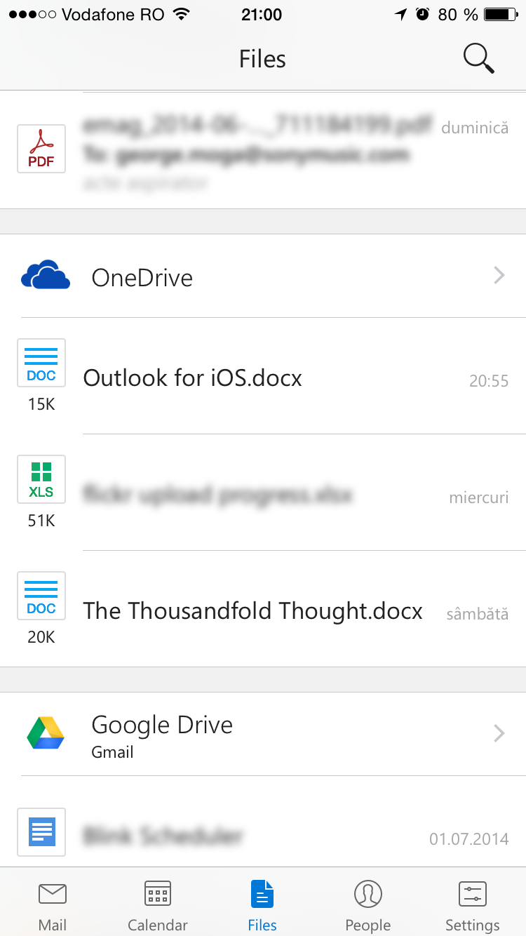 Outlook for iOS: Files view