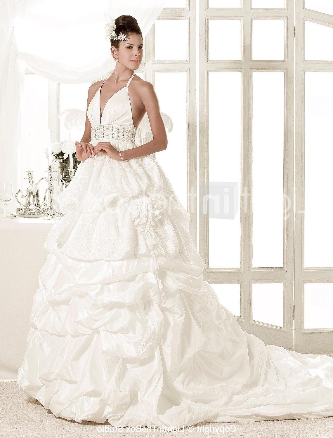 A-line Halter Court Train Taffeta Wedding Dress - US  499.99