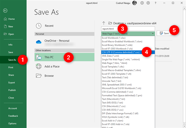 Guardar el archivo HTML como un archivo CSV