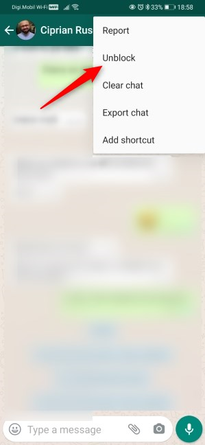 Comment débloquer quelqu'un sur WhatsApp pour Android à partir du chat