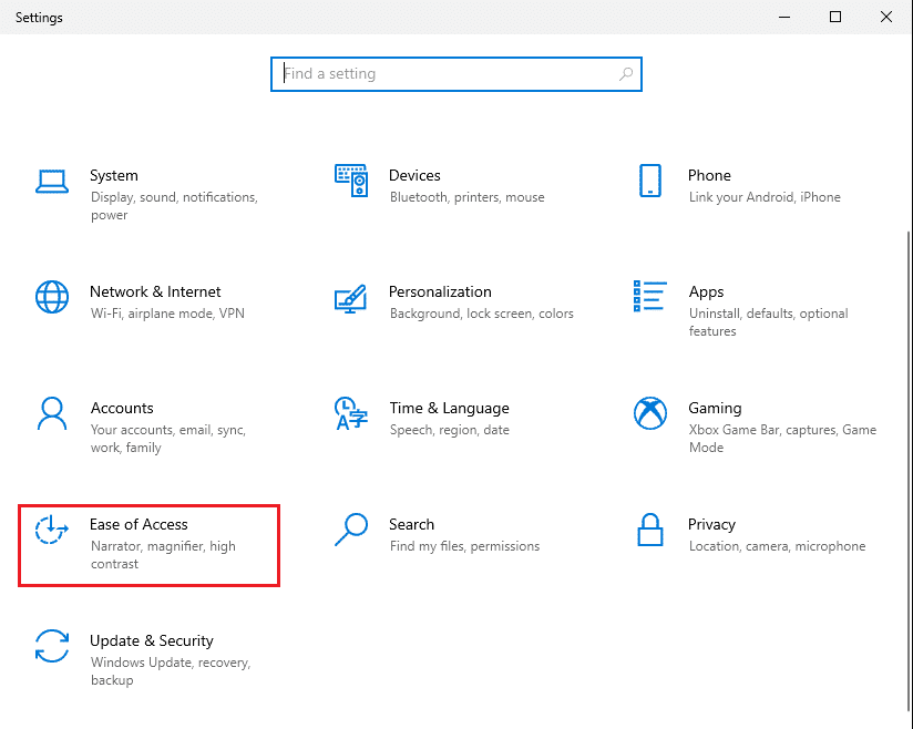 Fare clic su Accesso facilitato |  Correggi il ritardo di input della tastiera in Windows 10