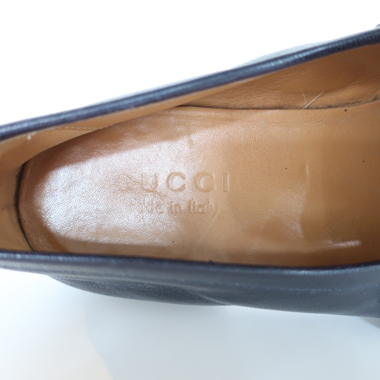 Gucci Navy Blue Leather Logo Loafers