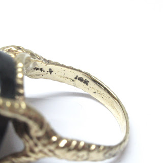 14K Gold & Black Stone Alligator Ring