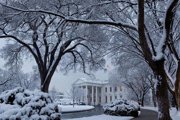 white house in snow