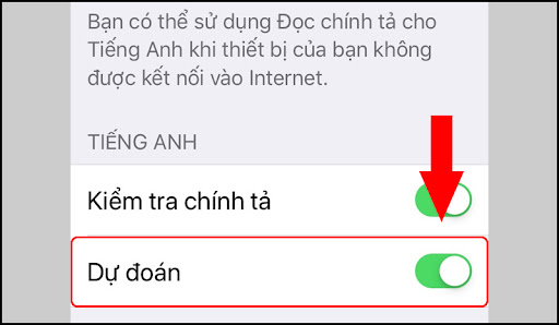 Kéo thanh trượt để bật hoặc tắt tiên đoán