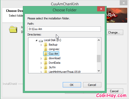 Chọn thư mục cài game cửu âm chân kinh