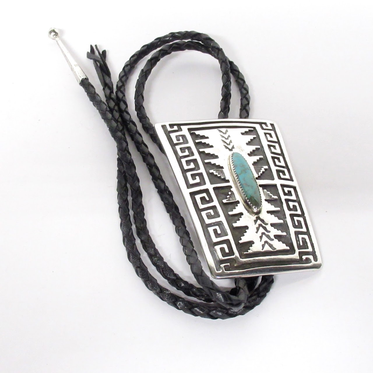 Sterling Silver & Oval Turquoise Bolo Tie