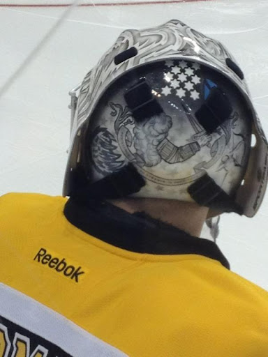 Tim Thomas's new backplate pays tribute to Revolutionary War, Bedford Flag