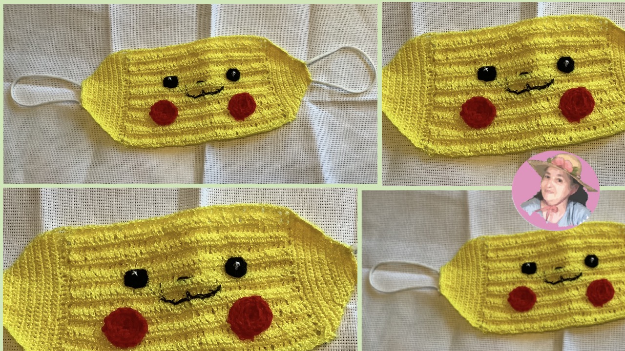 Mascarilla o cubre bocas de gancho o crochet de pika chu 