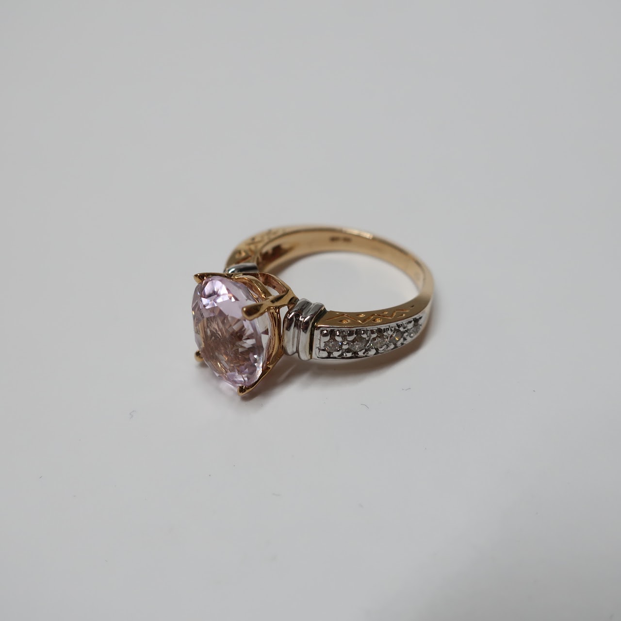 14K Gold, Diamond & Pink Stone Ring