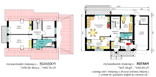 BW-49 wariant 3 z garażem lub bez - Rzut parteru i poddasza z dobudowanym garażem