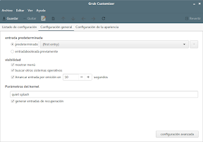 Modificar el menú de arranque de Ubuntu con Grub Customizer. Configuración general.