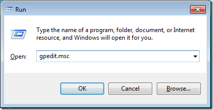 Esegui gpedit msc dalla finestra di dialogo Esegui