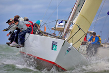 J/29 offshore racing sailboat- sailing to windward at Charleston