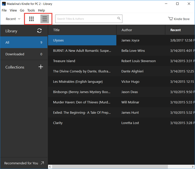 Windows 10, Kindle, aplicación