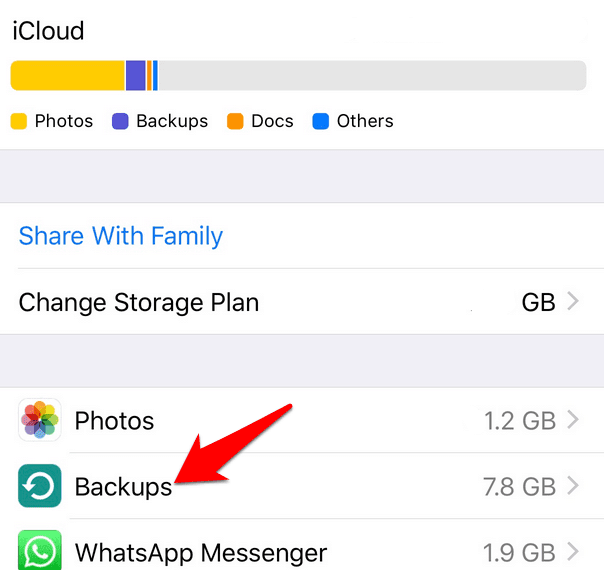 Opción de menú de copias de seguridad i iCloud