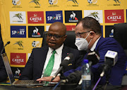 SA Football Association CEO Tebogo Motlanthe with president Danny Jordaan.