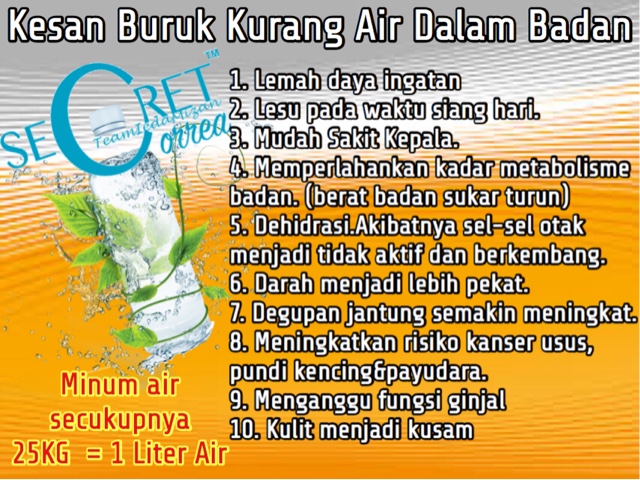 Keperluan air mengikut berat  SECRET CORREA  LOSYEN 