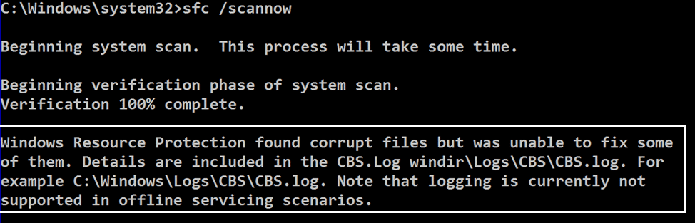 Windows 리소스 보호에서 손상된 파일을 찾았지만 일부를 수정할 수 없습니다.
