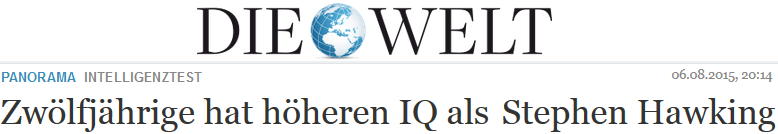 Zwölfjährige hat höheren IQ als Stephen Hawking